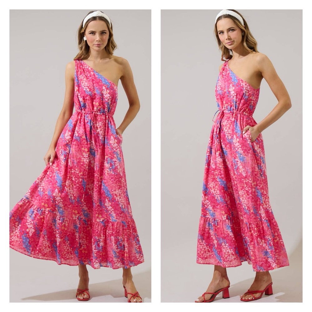 Leah Floral Elya One Shoulder Maxi Dress by Sugarlips